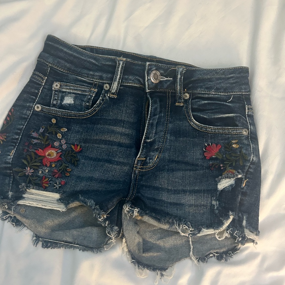 American Eagle distressed and embroidered denim shorts